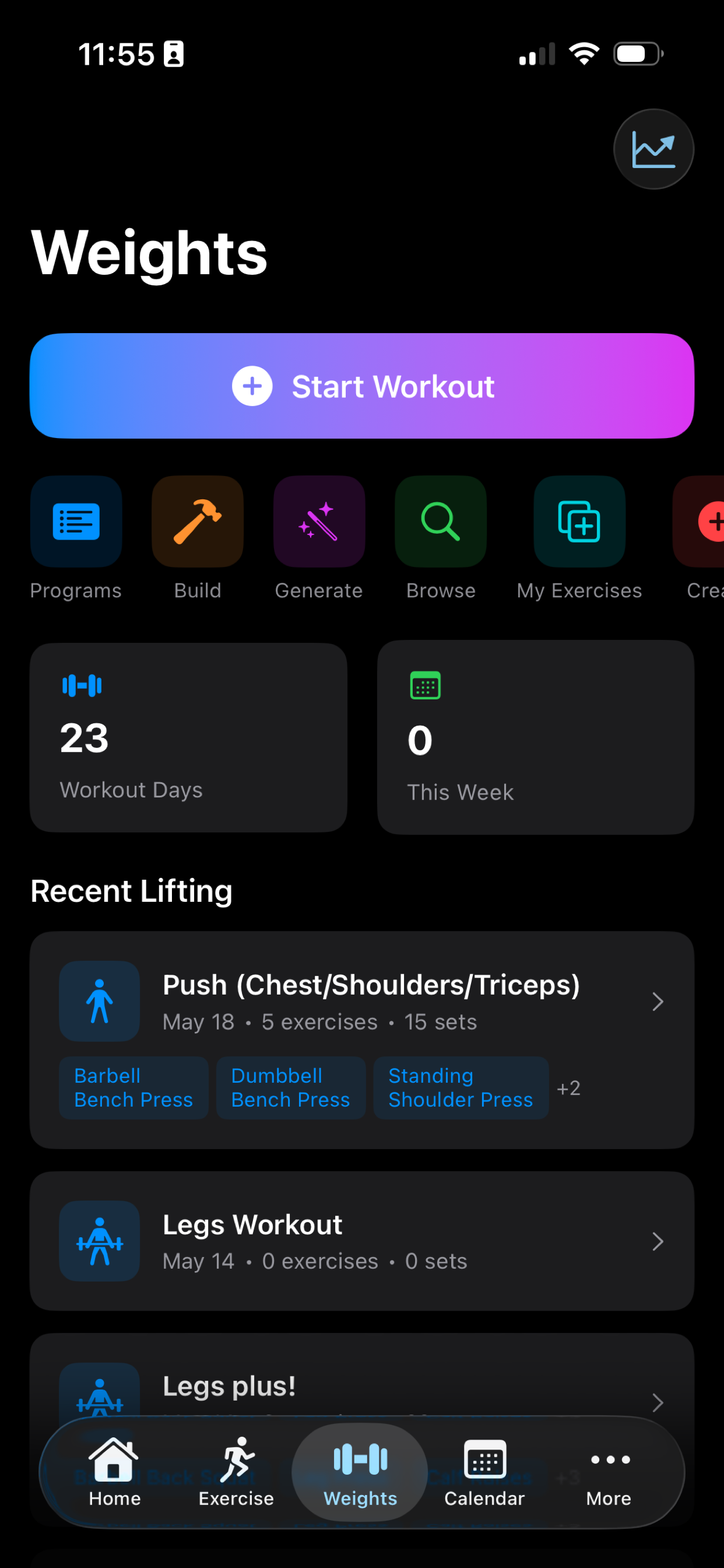 Workout tracker screen